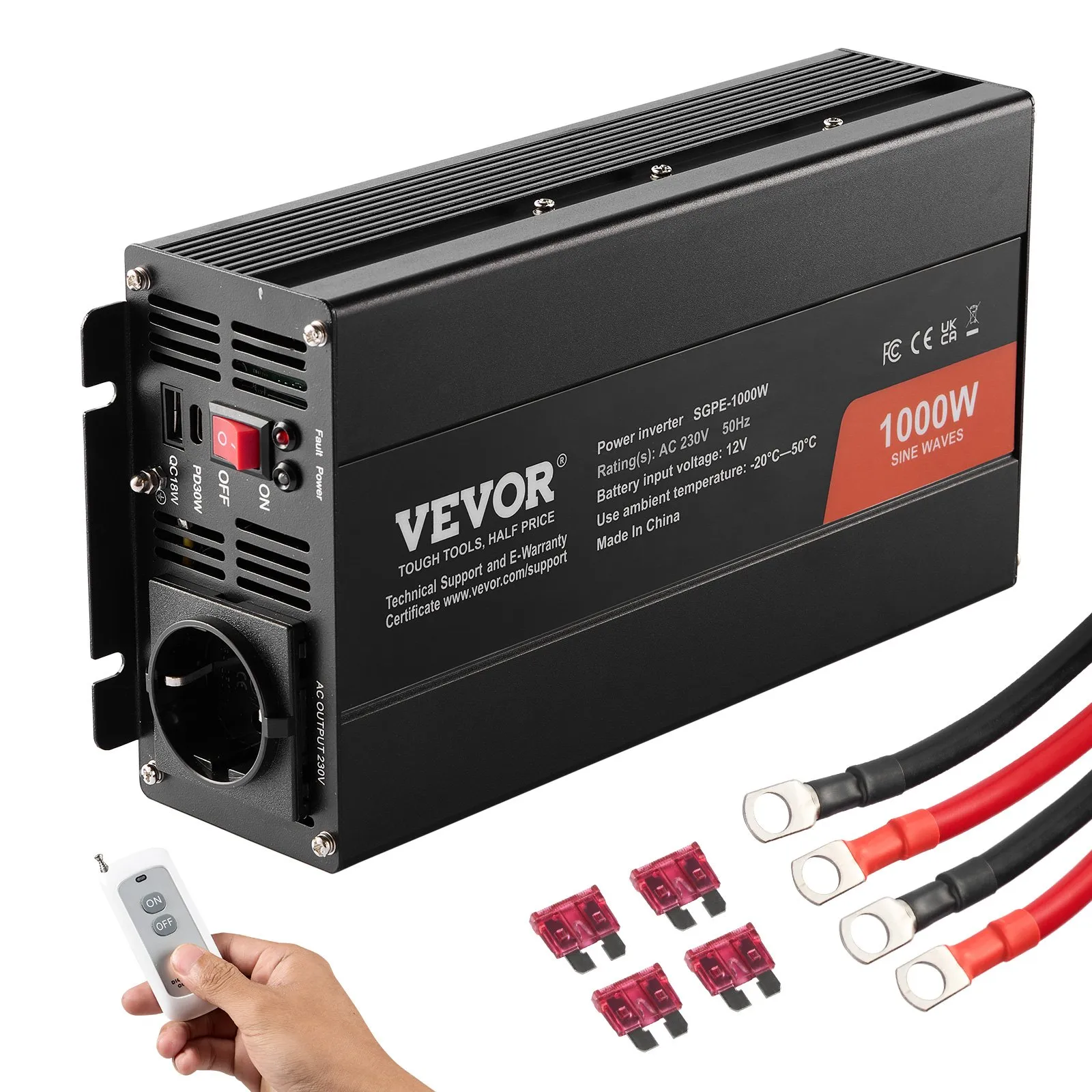 Инвертор с чиста синусоида VEVOR SGPE-1000W 12V/230V 1000W