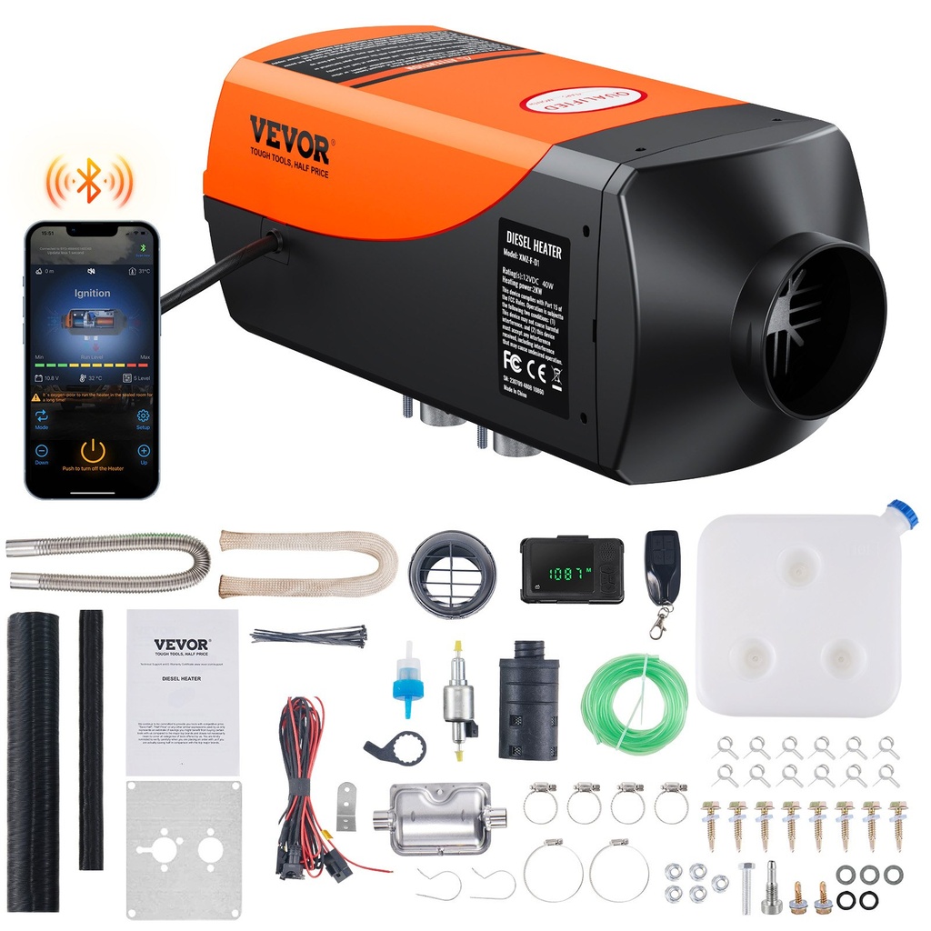 Дизелов въздушен отоплител VEVOR XMZ-D2 12V 2kW с Bluetooth